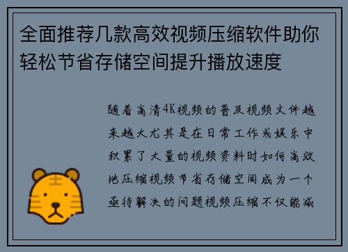 全面推荐几款高效视频压缩软件助你轻松节省存储空间提升播放速度